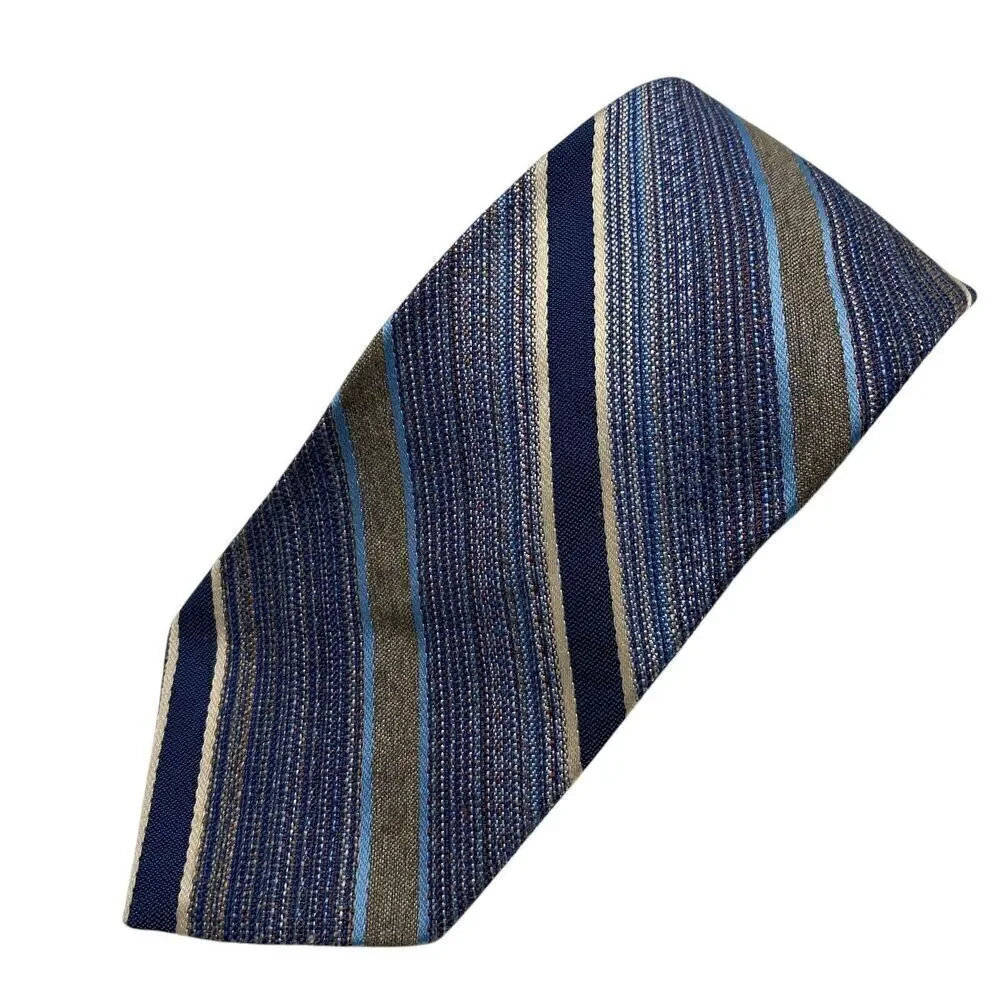 Vtg Prince Consort Gold Clasp Tie Necktie Polyester Blue Striped Classic Office